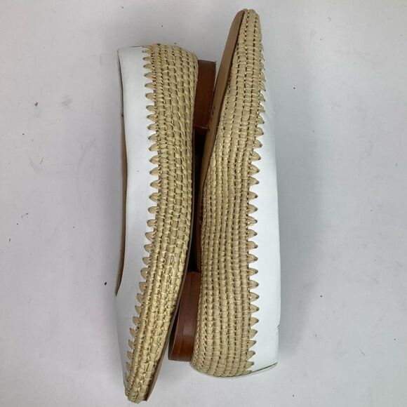 Zara Trafaluc White Leather Wheat Braided Edges Slip On Ballet Flat Sz 36/USA 6 - Picture 8 of 9